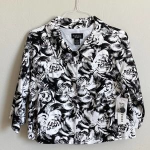 KATHERINE NEW YORK Women's Black/White Floral Lined Single Button Blazer sz L